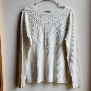 Alain Gerard Cream Scoop Neck Micro Cable Knit Sweater Size Large